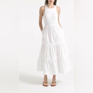 Vintage rib high-neck cutaway tank dress - white